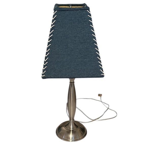 Pottery Barn Kids blue denim whip stitched lamp shade. Baseball theme.Shade ONLY - Picture 2 of 4